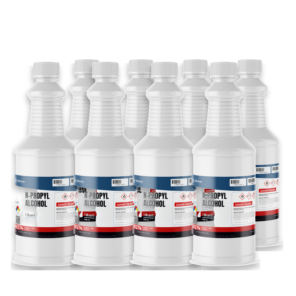 N-Propyl Alcohol ACS Grade, eight 1-quart bottles from Alliance Chemical for analytical chemistry and reagent preparation