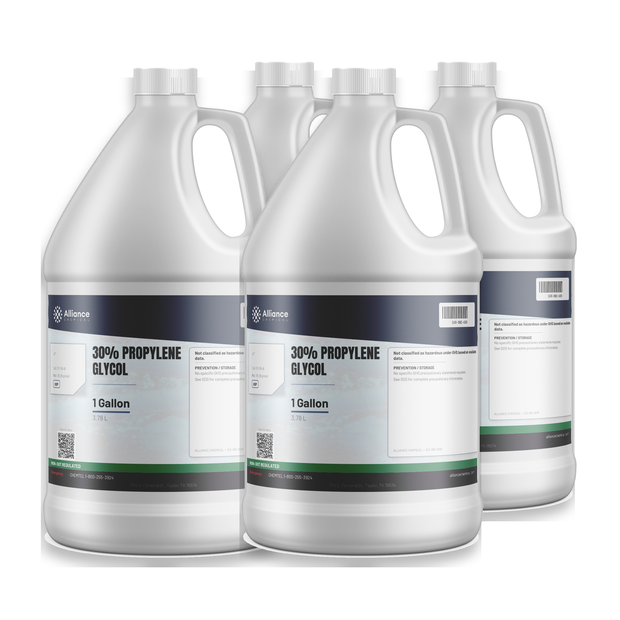 30% Propylene Glycol USP Grade in a case of four 1-gallon plastic jugs from Alliance Chemical