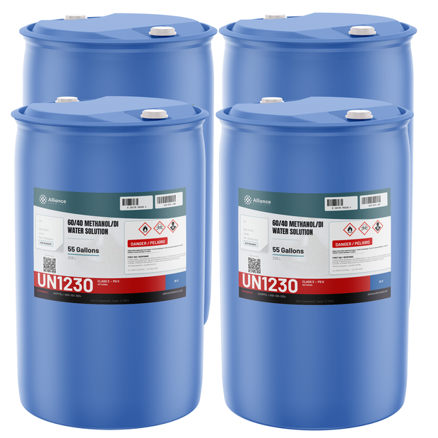 60/40 Methanol/DI Water Solution ACS Grade in four 55-gallon blue plastic drums from Alliance Chemical