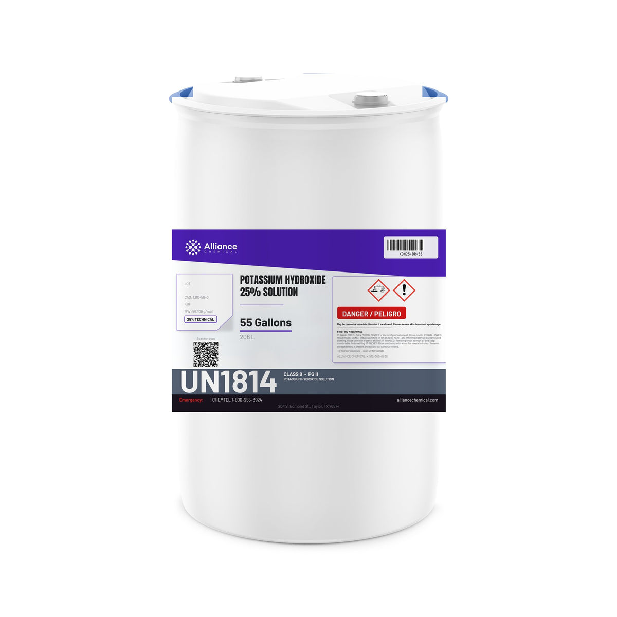 Potassium Hydroxide 25% Solution Technical Grade — 55 gallon drum
