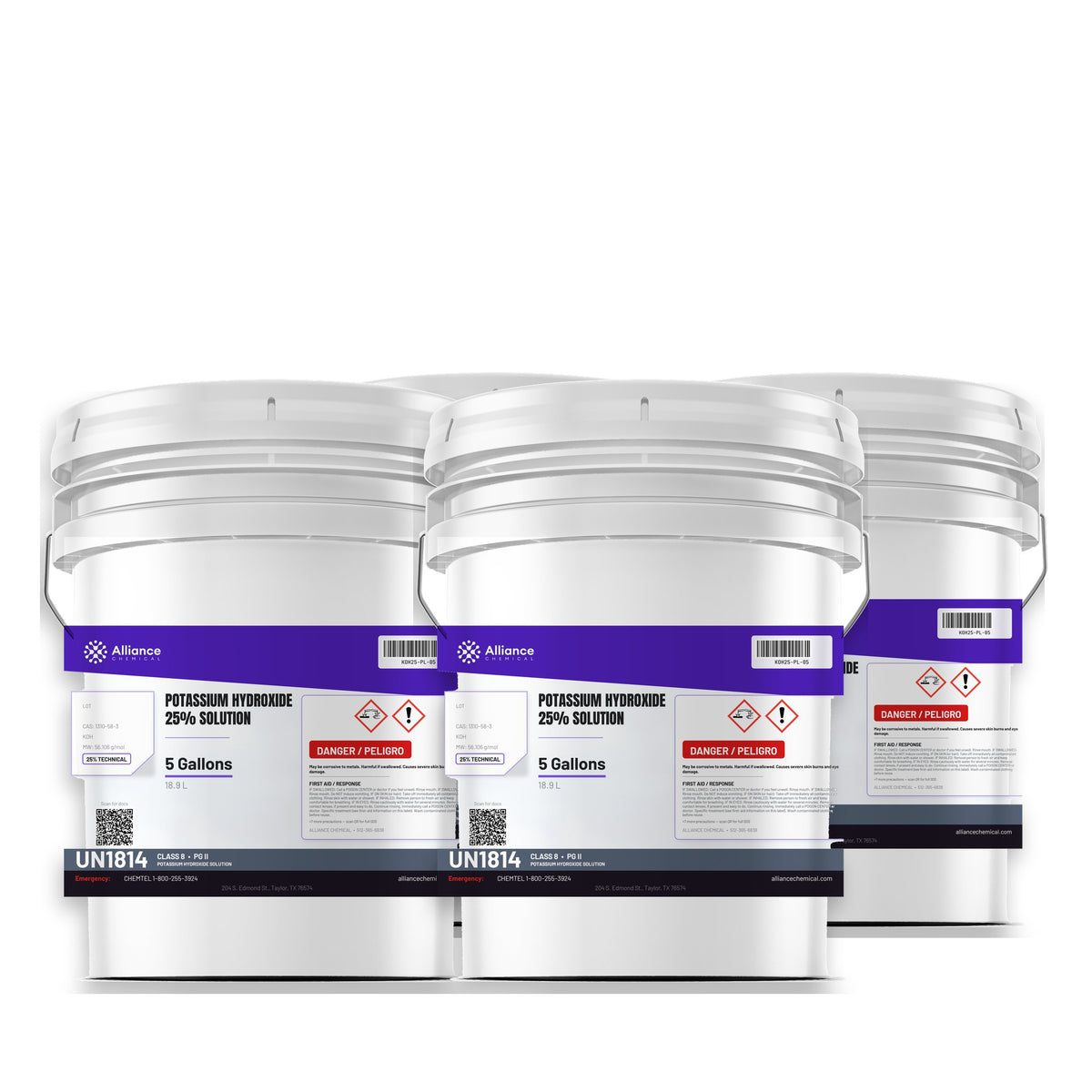 Potassium Hydroxide 25% Solution Technical Grade — 4 x 5 gallon pails