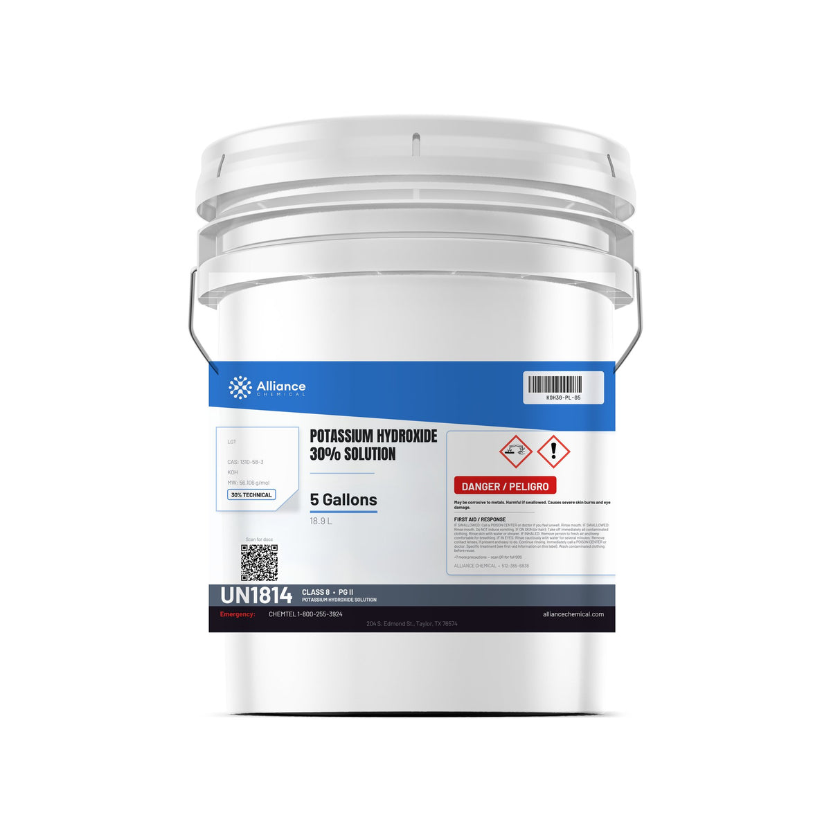 Potassium Hydroxide 30% Solution Technical Grade — 5 gallon pail