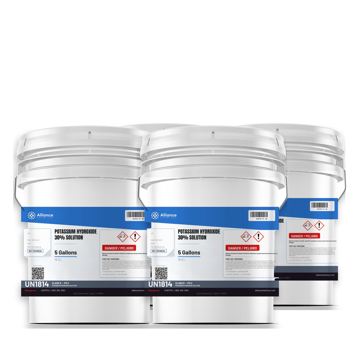 Potassium Hydroxide 30% Solution Technical Grade — 4 x 5 gallon pails