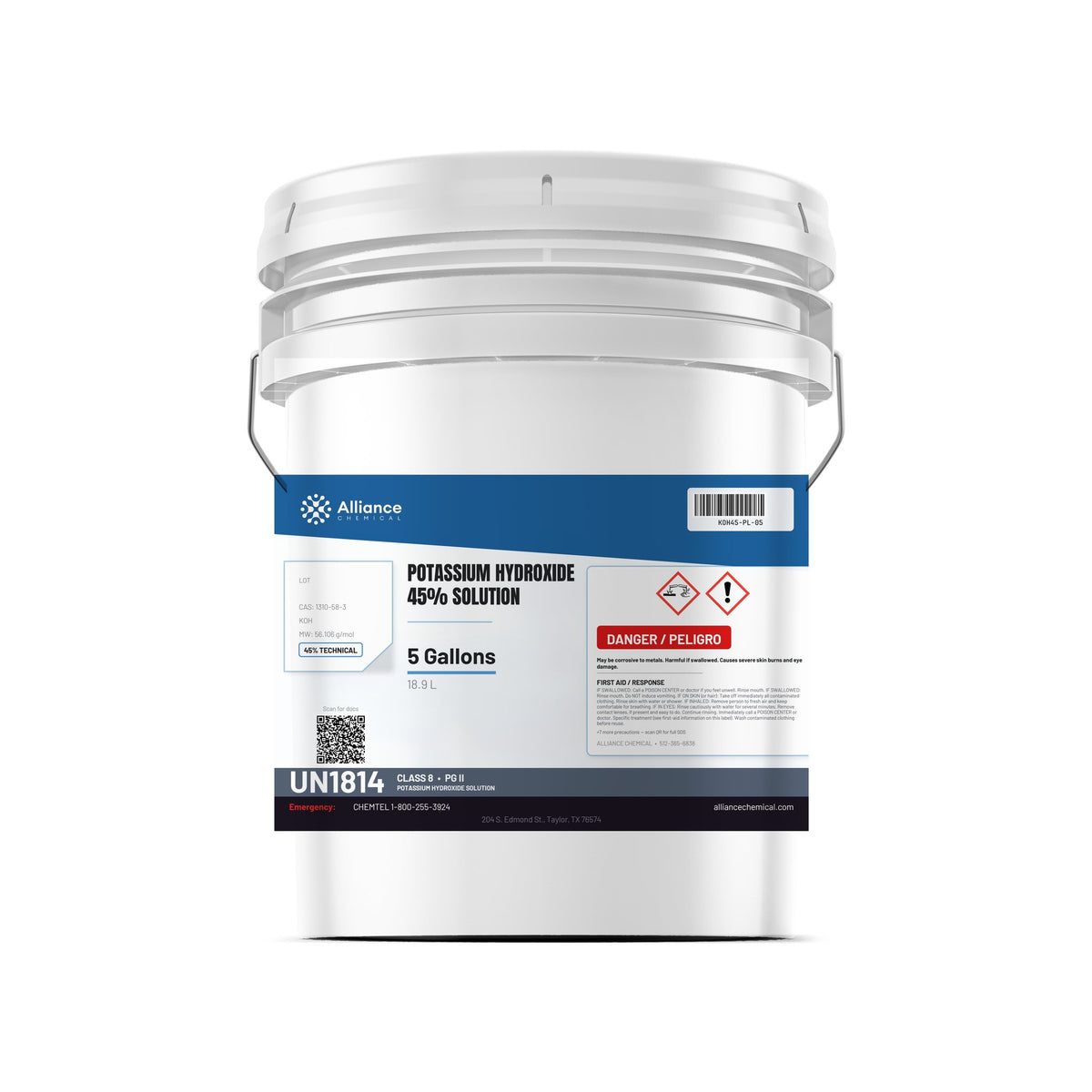 Potassium Hydroxide 45% Solution Technical Grade — 5 gallon pail