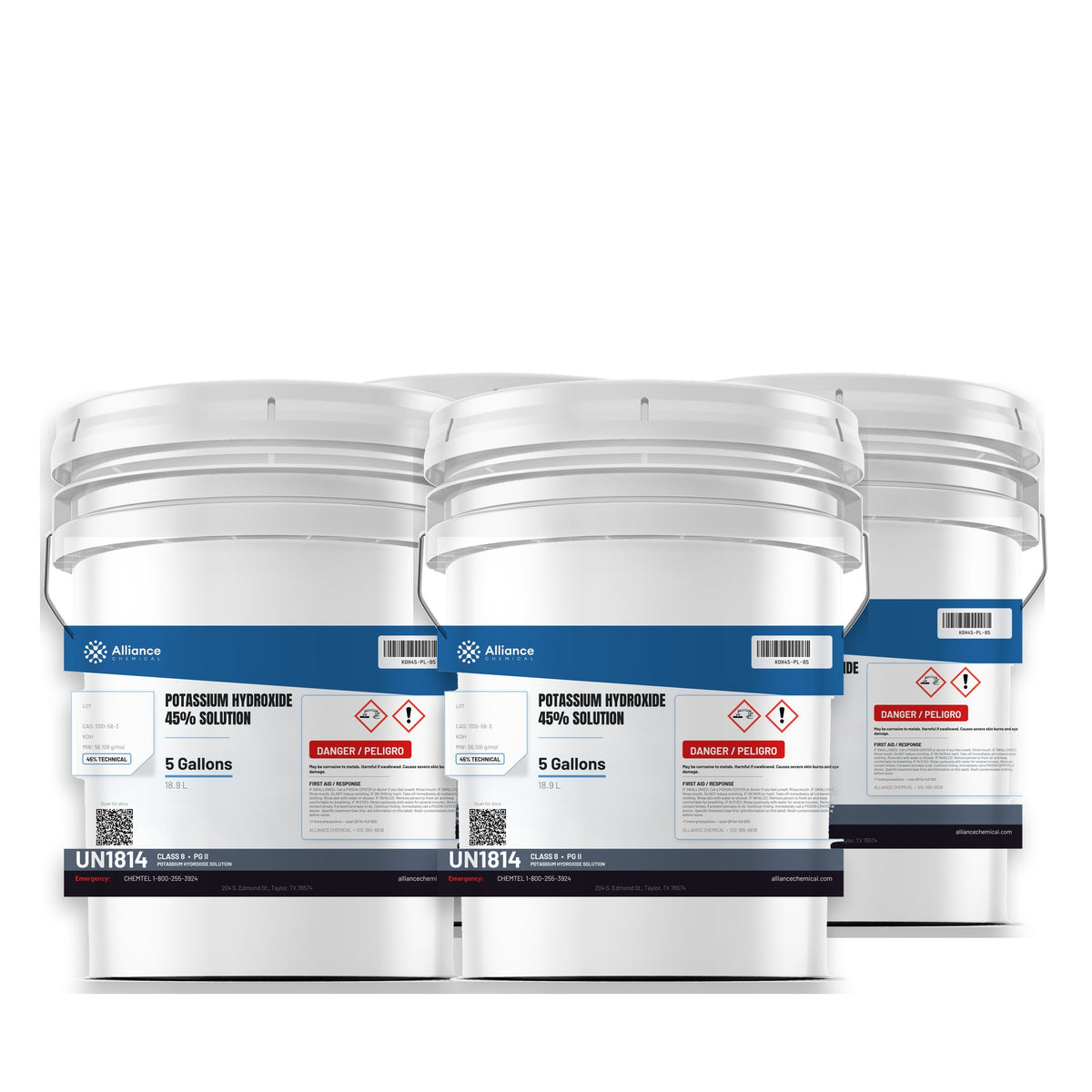 Potassium Hydroxide 45% Solution Technical Grade — 4 x 5 gallon pails
