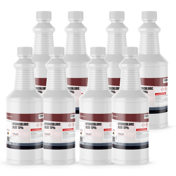 Hydrochloric Acid 15% ACS Grade, case of eight 1-quart plastic bottles, Alliance Chemical