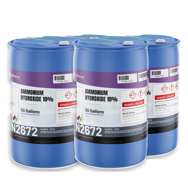 Ammonium Hydroxide 10% Technical Grade in four 55-gallon drums from Alliance Chemical