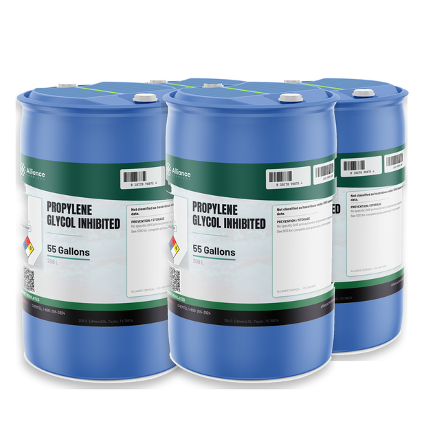 Inhibited Propylene Glycol ACS Grade in four 55-gallon blue drums from Alliance Chemical