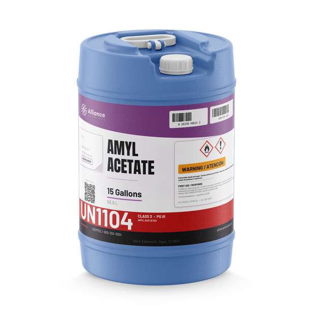 Amyl Acetate ACS Reagent Grade in a 15-gallon blue plastic carboy for industrial coatings, Alliance Chemical