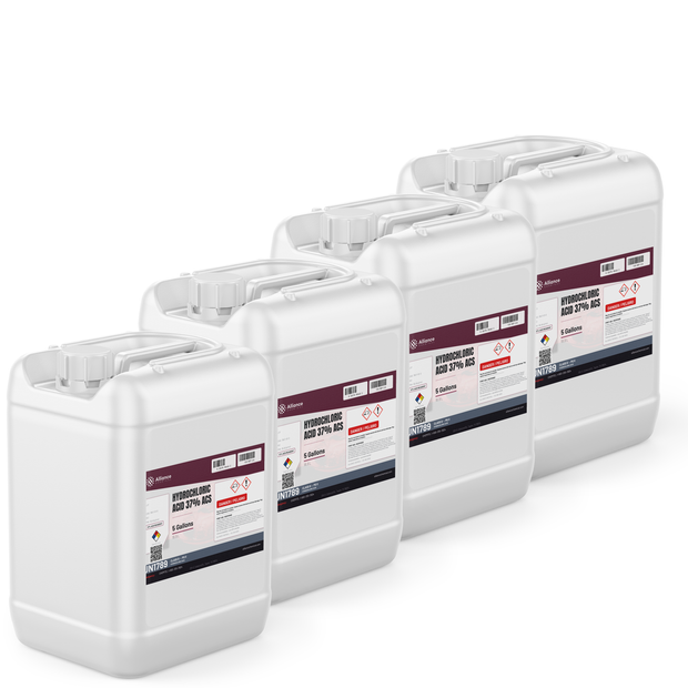 Hydrochloric Acid 37% ACS Reagent Grade in four 5-gallon pails, Alliance Chemical