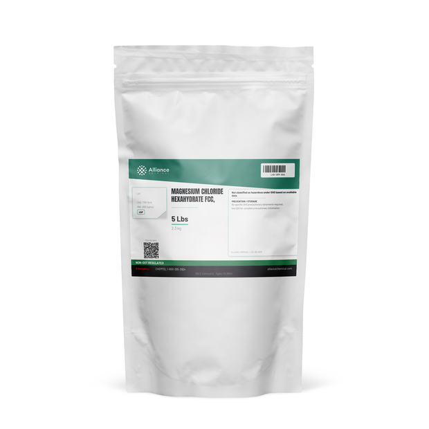 Magnesium Chloride Hexahydrate FCC USP grade in a 5-lb resealable pouch, Alliance Chemical
