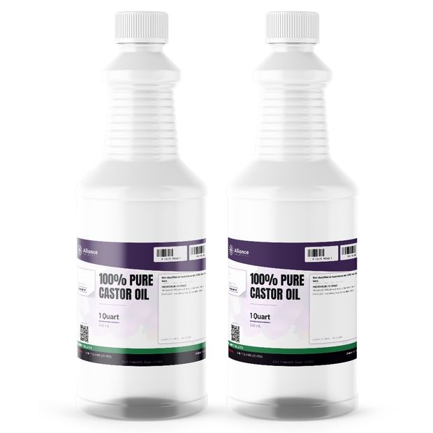 100% Pure Castor Oil ACS Grade in two 1-quart plastic bottles, Alliance Chemical