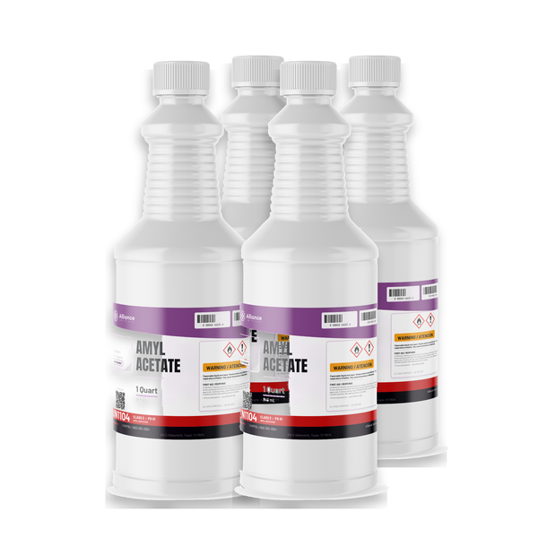 Amyl Acetate ACS Reagent Grade in four 1-quart plastic bottles from Alliance Chemical