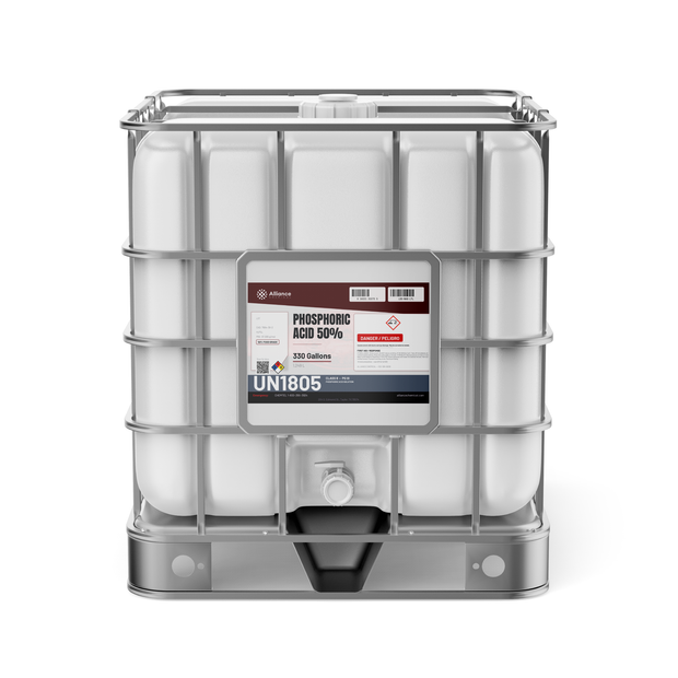 Phosphoric Acid 50% Food Grade in a 330-gallon caged IBC tote from Alliance Chemical