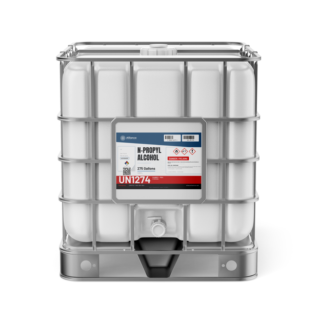 N-propyl alcohol ACS grade 275-gallon IBC tote for analytical chemistry and coatings, Alliance Chemical
