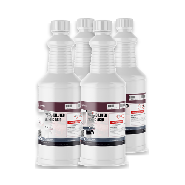 75% Diluted Acetic Acid Food Grade in four 1-quart plastic bottles by Alliance Chemical