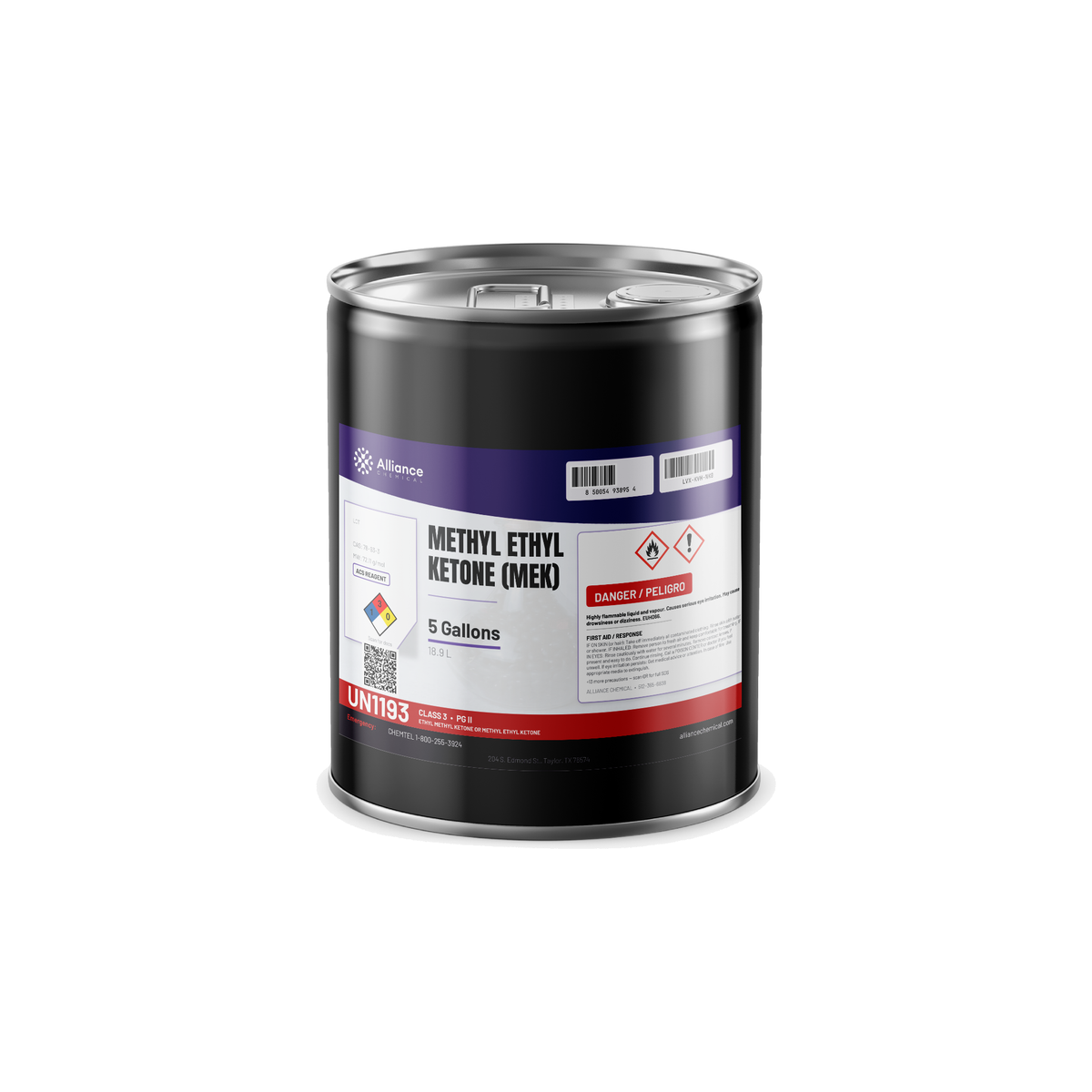 Methyl Ethyl Ketone ACS Reagent Grade in a 5-gallon metal pail for coatings and degreasing, Alliance Chemical