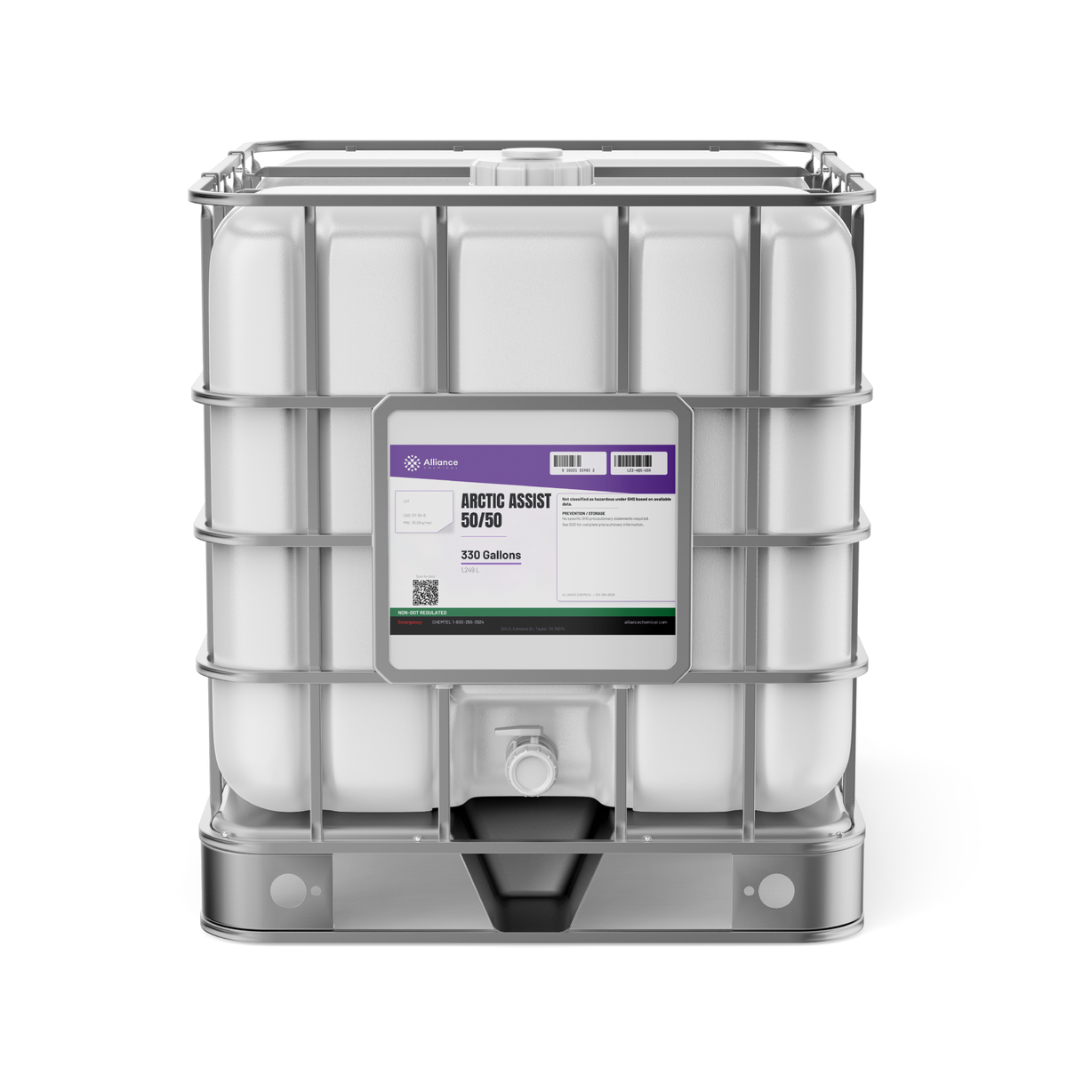 Arctic Assist 50/50 technical grade liquid in a 330-gallon caged plastic IBC tote by Alliance Chemical