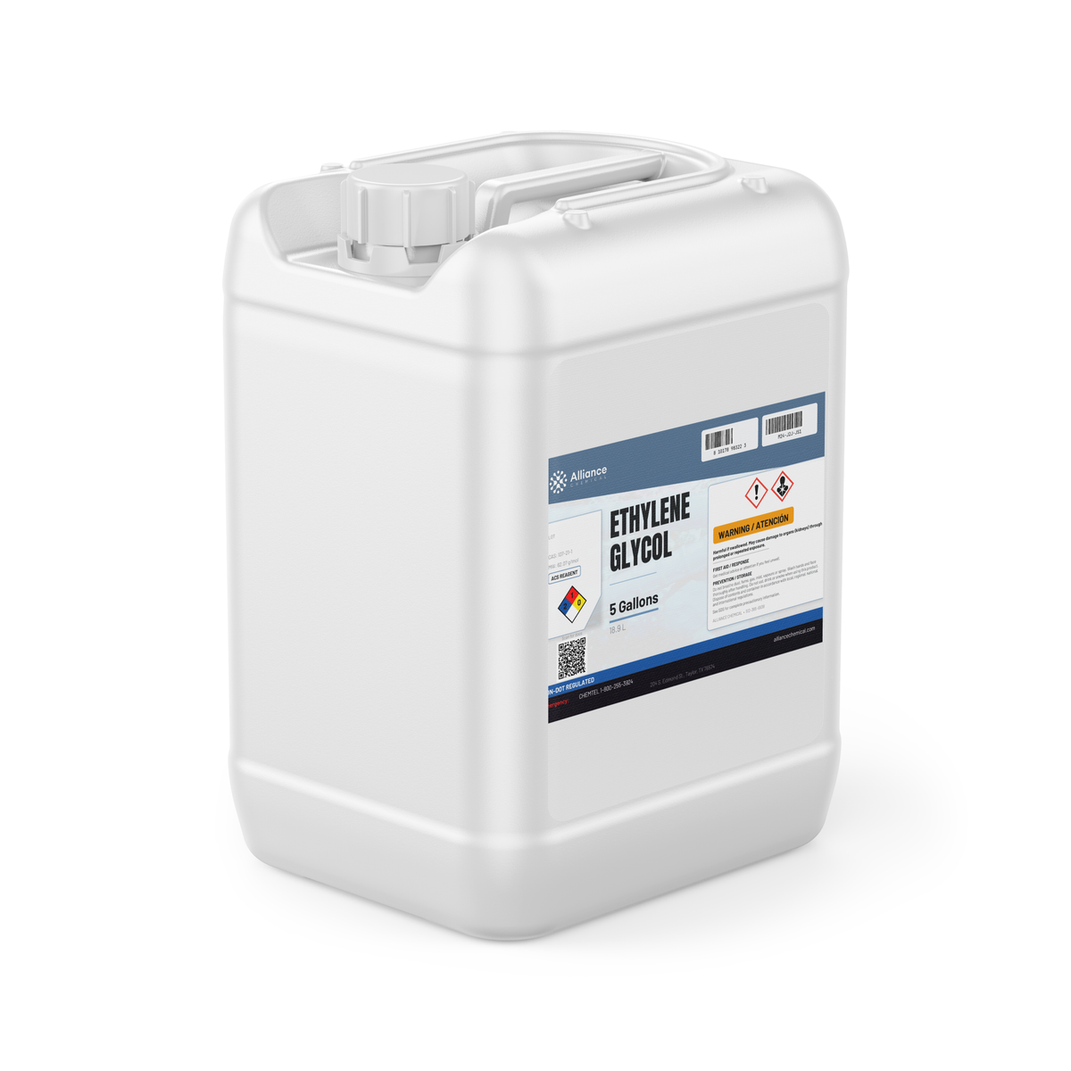 Ethylene Glycol ACS Grade 5-gallon jerry can from Alliance Chemical for laboratory testing and coolant formulation