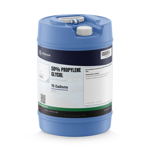 50% Propylene Glycol Technical Grade in a 15-gallon blue carboy for heat transfer, Alliance Chemical