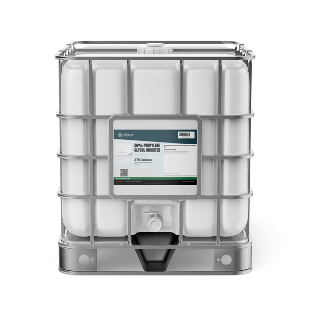 50% Propylene Glycol Inhibited in a 275-gallon IBC tote from Alliance Chemical for HVAC systems and chillers