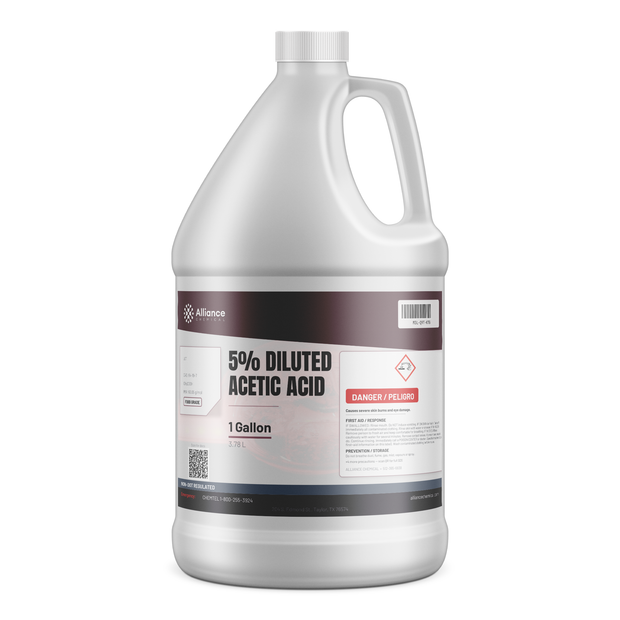 5% Diluted Acetic Acid Food Grade in a 1-gallon plastic jug from Alliance Chemical for pH adjustment and cleaning