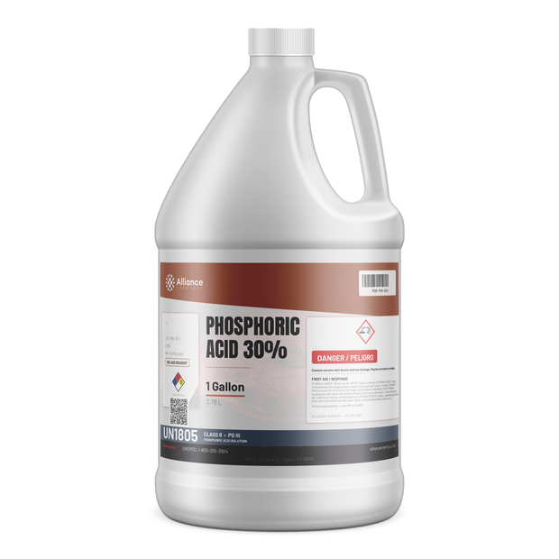 Phosphoric Acid 30% ACS Reagent Grade in a 1-gallon translucent plastic jug, Alliance Chemical