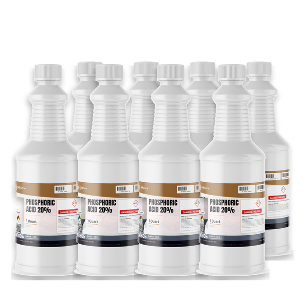 Phosphoric Acid 20% Food Grade, eight 1-quart plastic bottles for food processing, Alliance Chemical