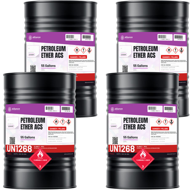 Petroleum Ether ACS Reagent Grade in four 55-gallon drums, Alliance Chemical, for laboratory extraction