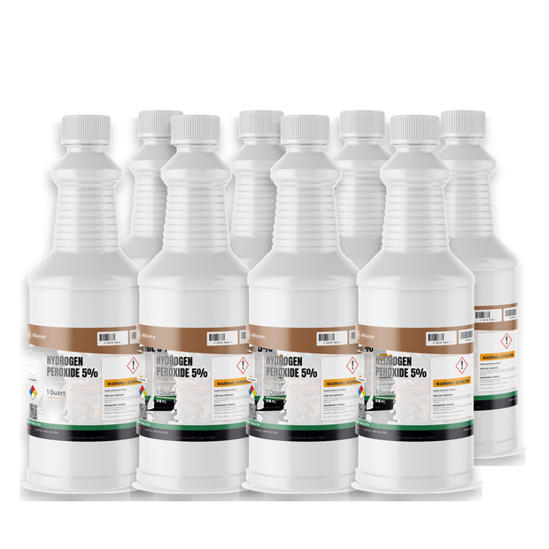 Hydrogen Peroxide 5% ACS Reagent Grade in eight 1-quart bottles, Alliance Chemical
