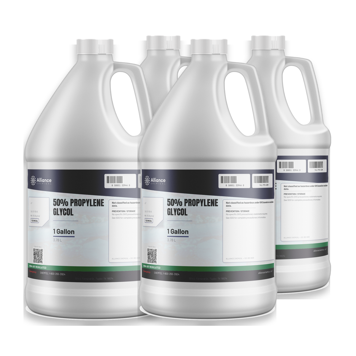 50% Propylene Glycol Technical Grade in four 1-gallon jugs for heat transfer systems, Alliance Chemical