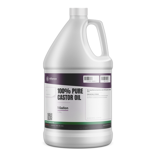 100% pure technical grade Castor Oil in a 1-gallon white plastic jug, Alliance Chemical