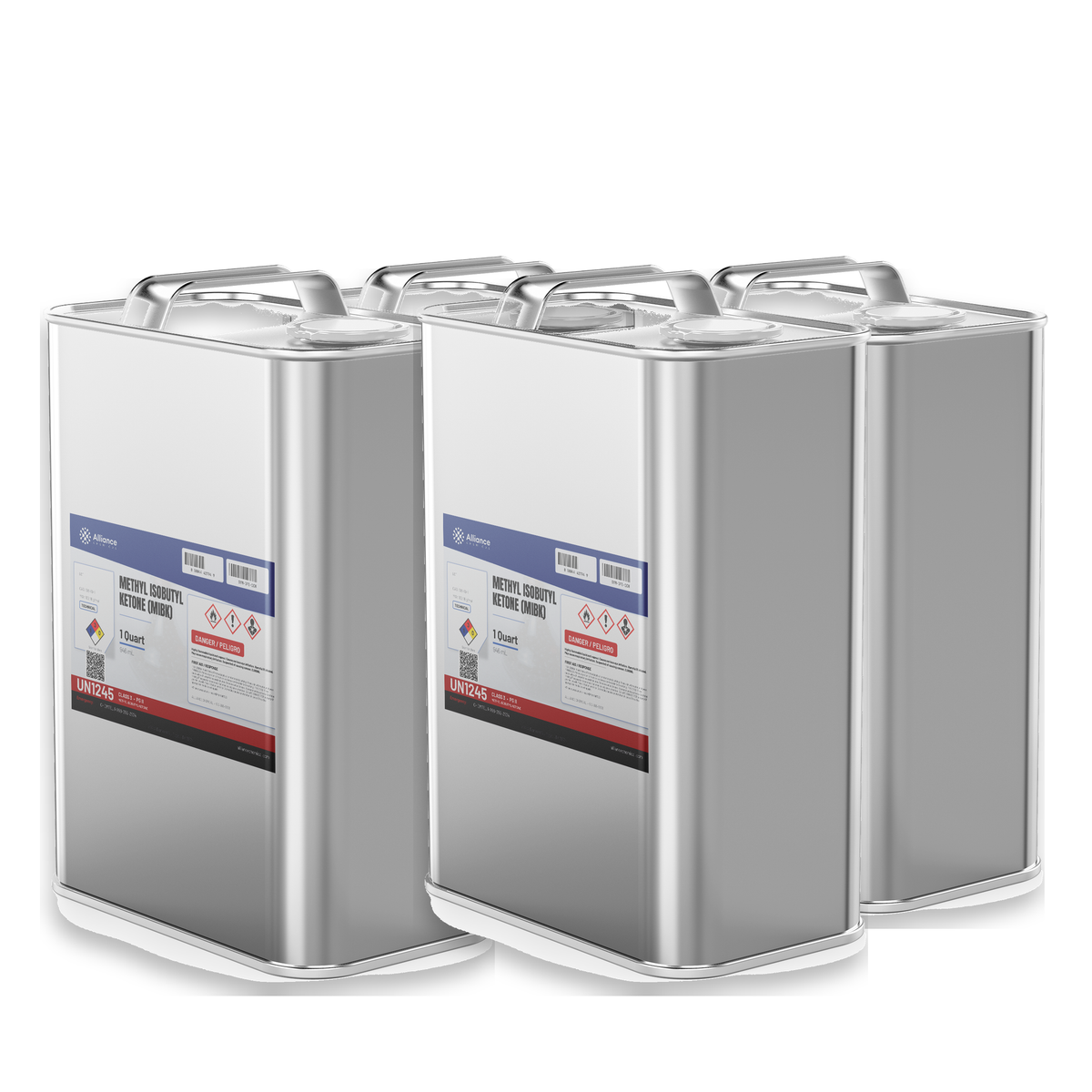 Methyl Isobutyl Ketone Technical Grade four 1-quart metal cans for surface coating formulations, Alliance Chemical