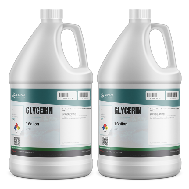 Glycerin USP Grade, two 1-gallon jugs, Alliance Chemical for pharmaceutical and cosmetic formulation