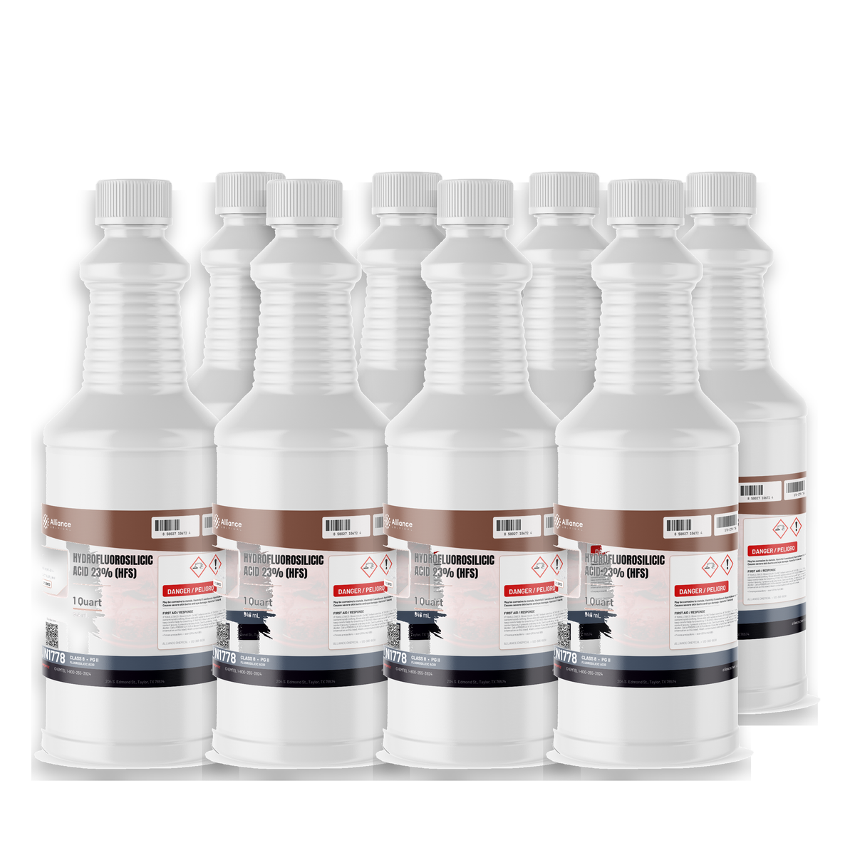 Hydrofluorosilicic acid 23% technical grade eight 1-quart plastic bottles from Alliance Chemical