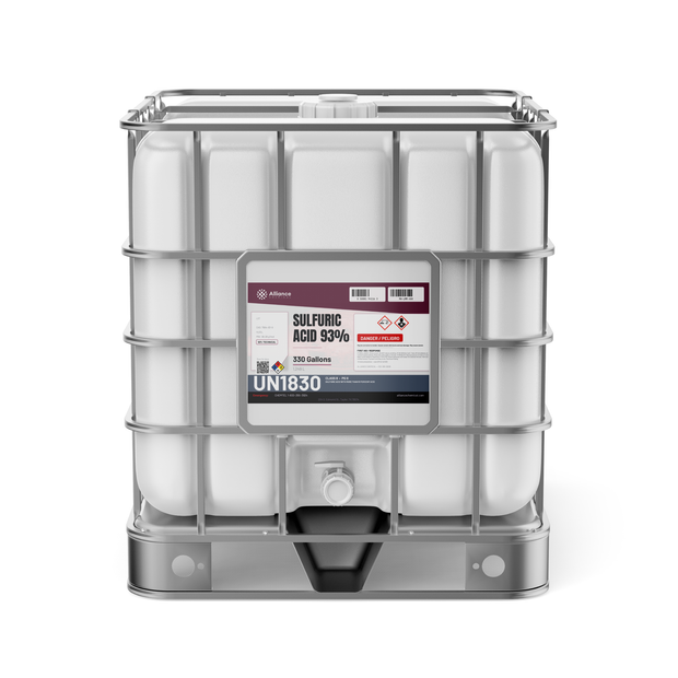 Sulfuric Acid 93% Technical Grade 330-gallon IBC tote from Alliance Chemical for wastewater neutralization