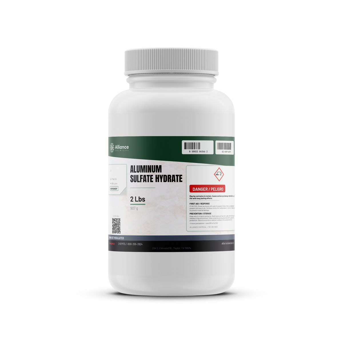 Aluminum Sulfate Hydrate ACS Grade in a 2-lb white plastic bottle by Alliance Chemical
