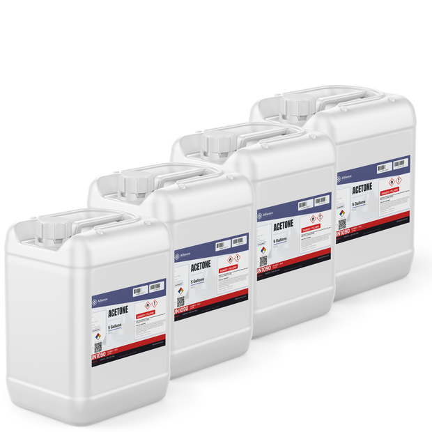 Acetone 99.5% ACS Reagent Grade, four 5-gallon pails, Alliance Chemical for precision laboratory cleaning and glassware drying