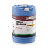 Citric Acid 25% technical grade solution in a 15-gallon blue plastic carboy, Alliance Chemical