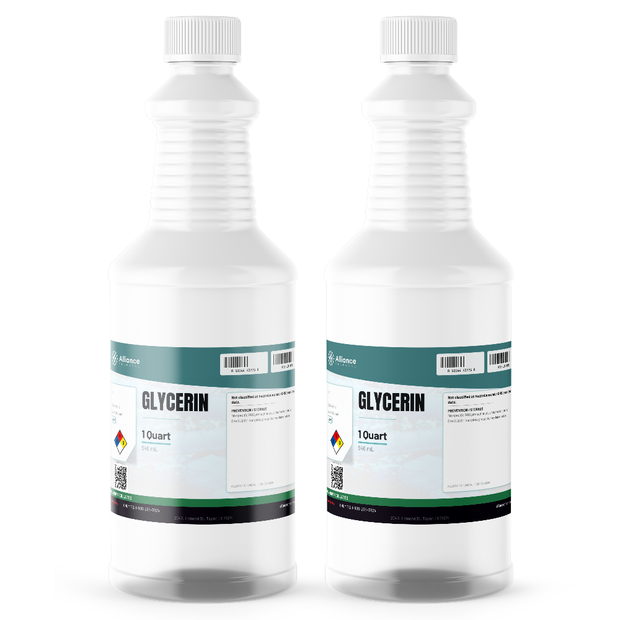Glycerin USP Grade liquid in two 1-quart clear plastic bottles for humectant and solvent use, Alliance Chemical
