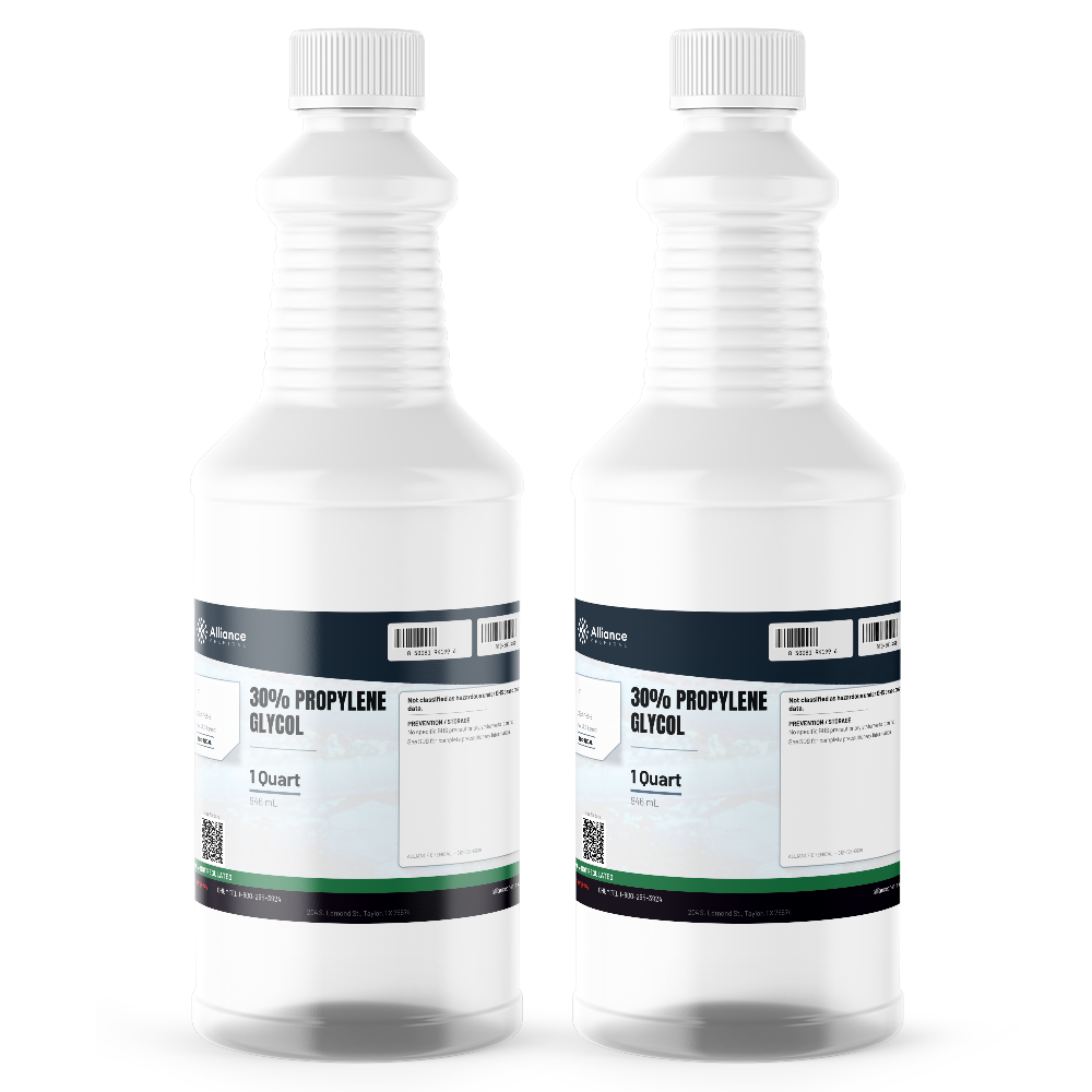 30% Propylene Glycol Technical Grade in two 1-quart plastic bottles, Alliance Chemical for HVAC hydronic loops