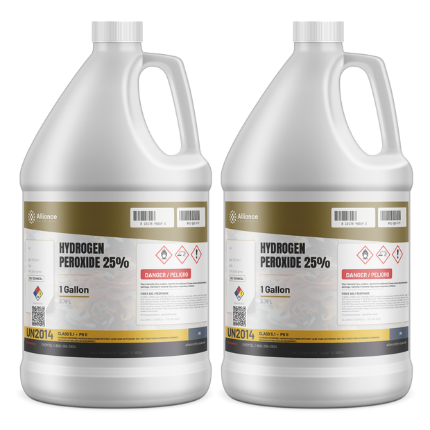 Hydrogen Peroxide 25% Technical Grade in two 1-gallon plastic jugs from Alliance Chemical
