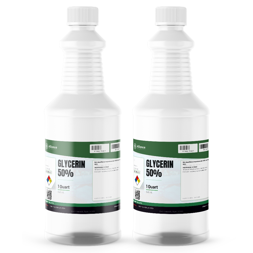 Glycerin 50% Food Grade in two 1-quart plastic bottles, Alliance Chemical