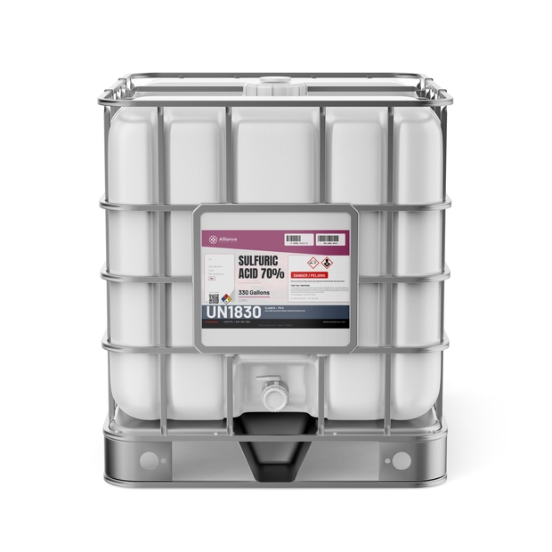 Sulfuric Acid 70% Technical Grade in a 330-gallon IBC tote from Alliance Chemical for industrial wastewater treatment