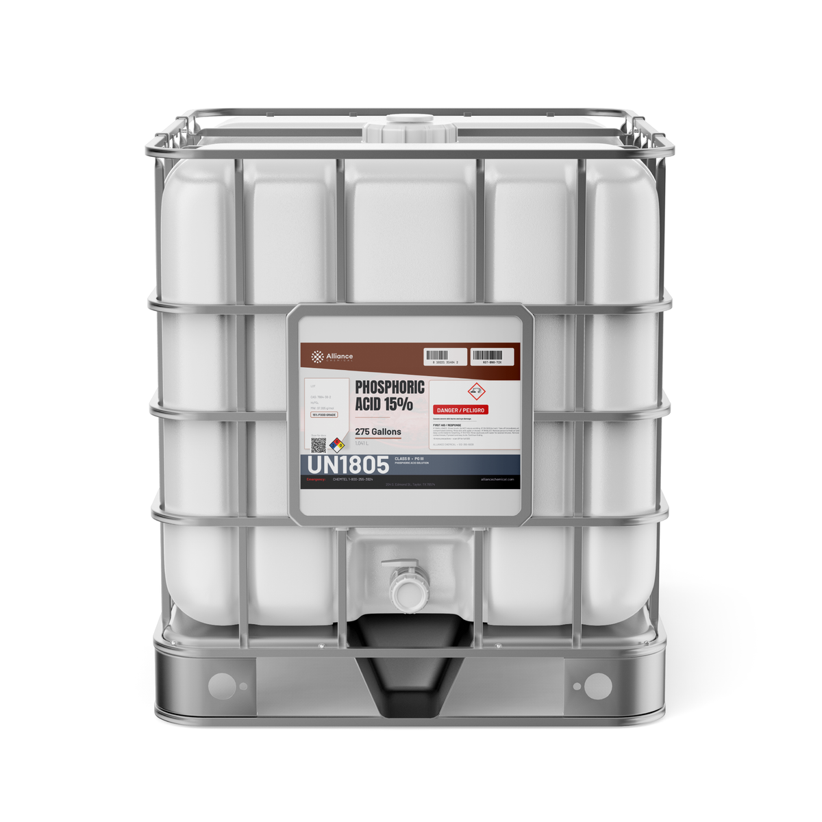 Phosphoric Acid 15% Food Grade 275-gallon IBC tote, Alliance Chemical for food and beverage processing