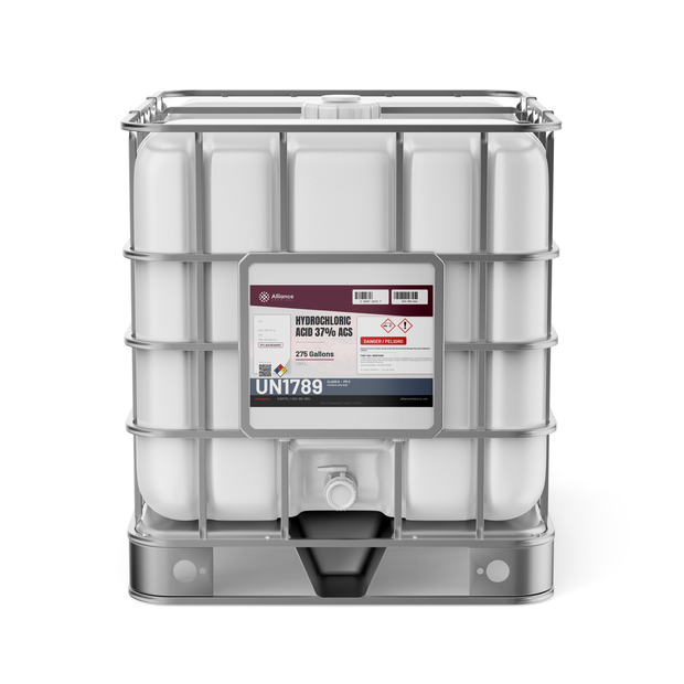 Hydrochloric Acid 37% ACS Reagent Grade in a 275-gallon IBC tote, Alliance Chemical