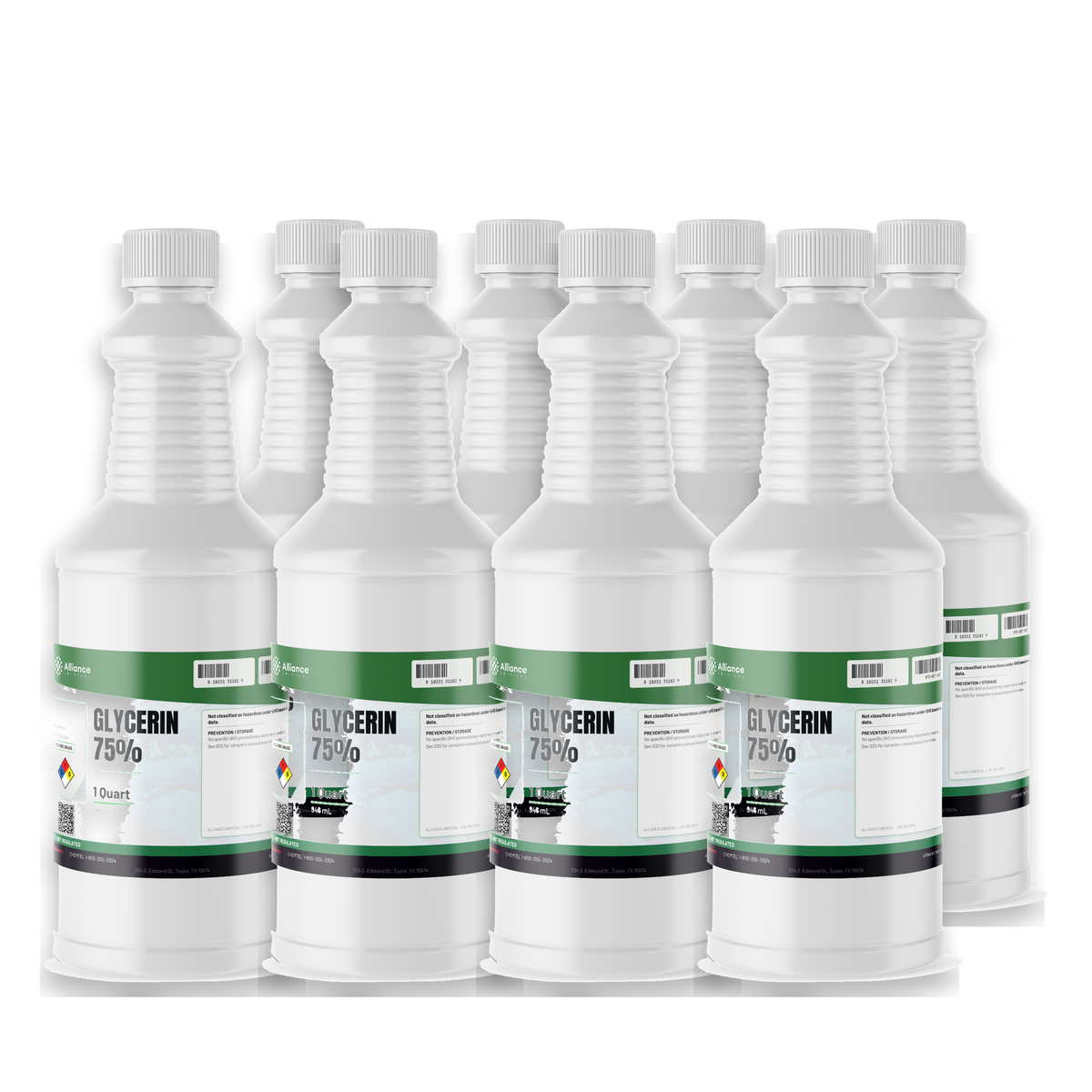 Glycerin 75% Food Grade eight 1-quart bottles, Alliance Chemical for food and beverage production