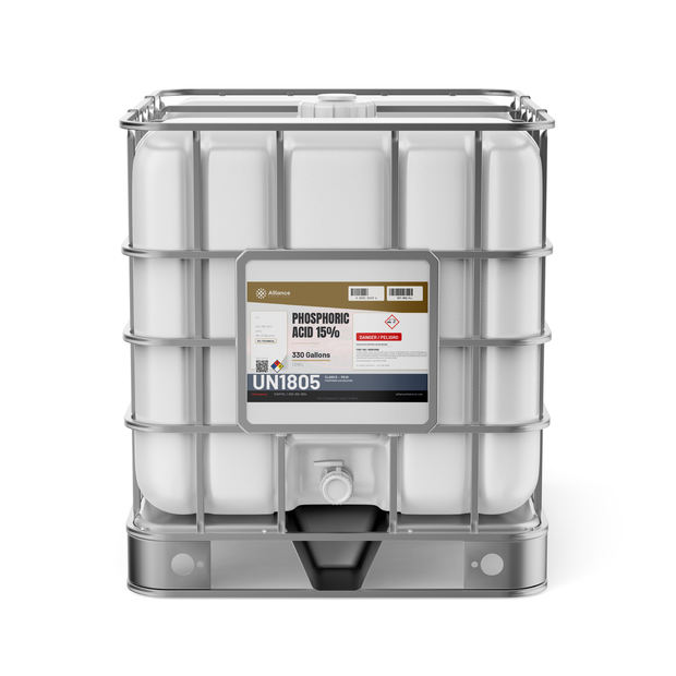 Phosphoric Acid 15% Technical Grade in a 330-gallon IBC tote from Alliance Chemical