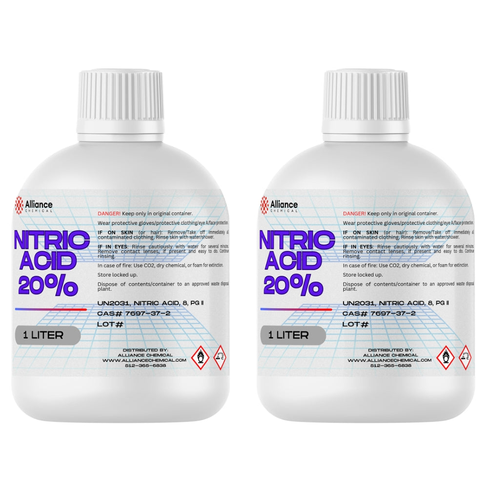 2x1L bottles of 20% Nitric Acid (UN2031) in HDPE containers, CAS#7697-37-2, Alliance Chemical