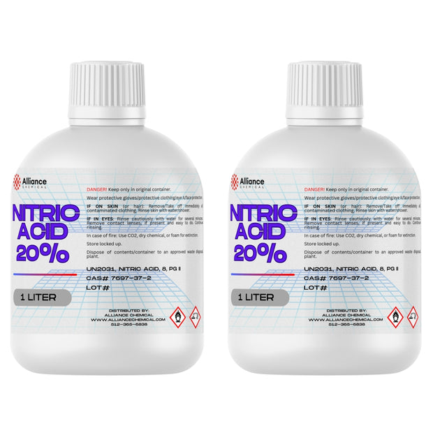 2x1L bottles of 20% Nitric Acid (UN2031) in HDPE containers, CAS#7697-37-2, Alliance Chemical